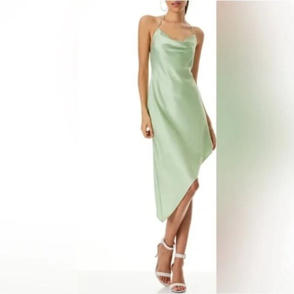 Alice + Olivia Women Slip Dress Green Harmony Asymmetrical Deep Cowl Siz… - Picture 5 of 5